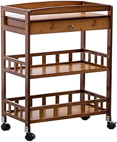 Carrito de Almacenamiento y Servicio para Hotel, Restaurante de Lujo, Cocina, Mueble Bar rústico, Isla de Cocina y Servicio, con Ruedas y estantes de 3 Niveles y cajón.