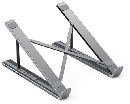 Duvcoywae Laptop Stand Docking Station | Tablet Stand for Desk Adjustable Height - 8 In 1 Multiport Adapter Ergonomic Cooling Riser for Home Work Tablet Notebook Computer