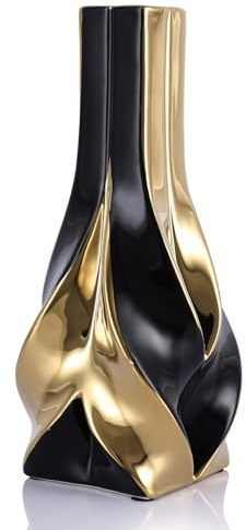 Oliruim 27 cm hohe schwarze und goldene Keramik-Dekorationsvase, moderne elegante Wohnkultur-Vase für Wohnzimmer, Tischdekoration, Schreibtisch, Büro für Pampasgras (Schwarz Gold)
