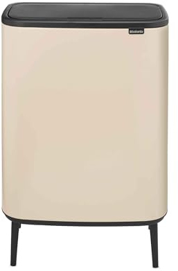 Brabantia Bo Touch Bin 2x30L – Extra Large Dual Compartment | Soft Touch Waste Separation with Inner Buckets | Space-Saving Rubbish Bin for Kitchen or Utility | Soft Beige