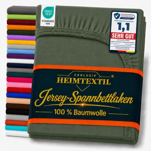EXKLUSIV HEIMTEXTIL Marke Jersey Spannbettlaken 100 x 200 cm Dunkelgrün 100% Baumwolle Öko - Tex Zertifiziert Bed-Sheet Bettlaken Spannbetttuch Topper Leinentuch