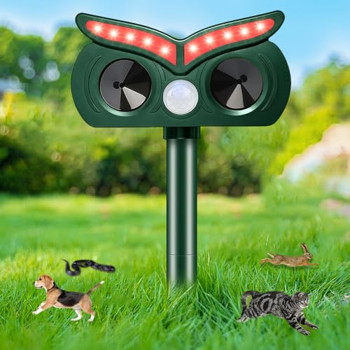 Ultrasonic Cat Repellent, Cat Deterrents Solar & USB Powered Animal Repeller with PIR Motion Sensor & Flashing Light, 3 Modes Waterproof Wild Animal Scarer Repellent for Cats, Dogs, Fox, Bird