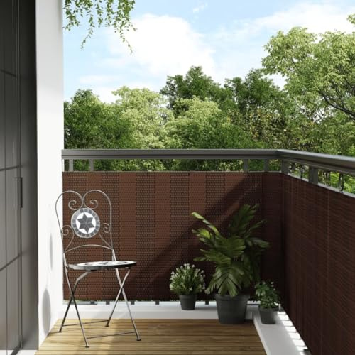 Mokuyary Paravent für Balkon, Braun und Schwarz, 400 x 90 cm, Polyrattan, Sichtschutz für Balkon, Windschutz, Sichtschutz, Windschutz, für Garten, Außenbereich, Terrasse