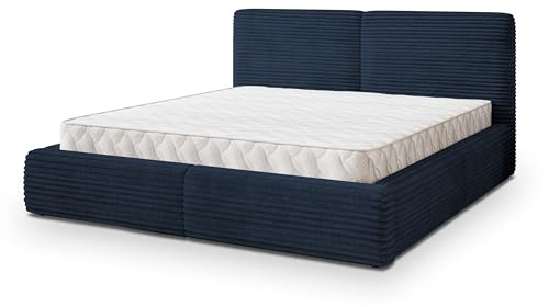 Masseno Polsterbett FELURO T 200x200 cm, Doppelbett, Bettkasten, Stauraum, Lattenrost Und Kopfteil - Blau, TILIA 77