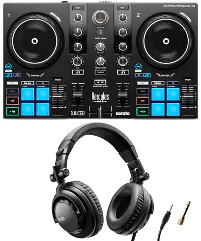 Hercules DJControl Inpulse 200 MK3 DJ-Controller mit Hercules HDP DJ45 Over-Ear-Kopfhörer – DJ-Einsteiger-Bundle – Inklusive Serato DJ Lite & DJUCED – 2-Kanal USB DJ-Set für Anfänger