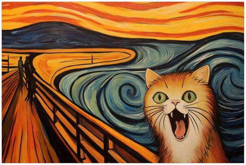 Wallario Küchenrückwand selbstklebend 90 x 60 cm, Motiv: Der Schrei der Katze | Spritzschutz abwischbar & pflegeleicht