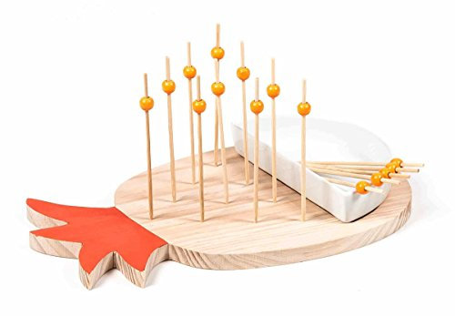 alpina Party-Spieße mit Holz Spießhalter und Keramik-Schale, Größe ca. 28 x 18 cm, lieferbar in den Farben Blau, Rot oder Gelb (Rot)