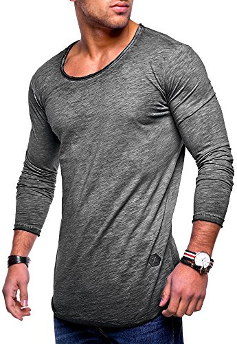 Rello & Reese Herren Oversize Longsleeve Crew Neck Sweatshirt T-Shirt MT-7315 (Dunkelgrau, XL)