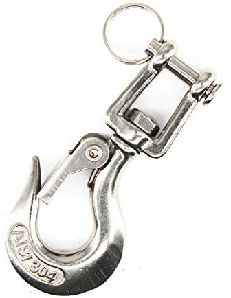 Gancio di sollevamento in acciaio inox 304 con occhiello girevole e chiavistello di sicurezza, ideale per lavori in cantieri e come accessorio di sicurezza, 650KG, 1