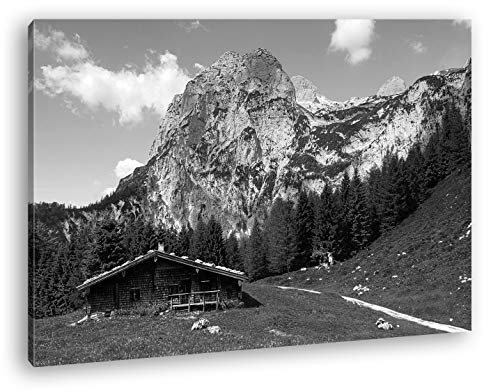 verlassene Hütte in den Bergen Format: 100x70 Effekt: Schwarz&Weiß als Leinwandbild, Motiv fertig gerahmt auf Echtholzrahmen, Hochwertiger Digitaldruck mit Rahmen, Kein Poster oder Plakat