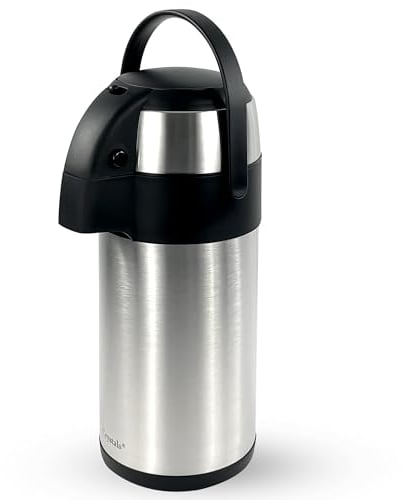 3L / 3000ml Stainless Steel Airpot Air Pot Flask Hot Cold Tea Coffee Pump Action Vacuum Flask by Denny International® (Set of 1 Airpot)