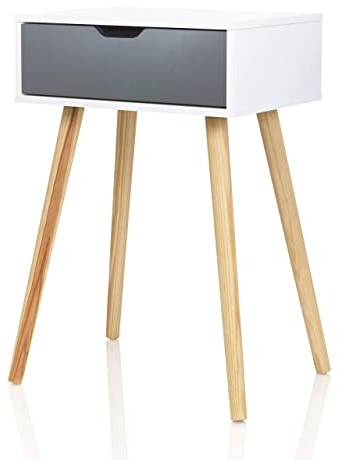 Furniture for Friends Möbelfreude Doluna Tjark Nachttisch Weiß mit Schublade in Anthrazit | Weiss mit Füßen aus Massivholz | 40 x 30 x 60 cm | Beistelltisch Nachtkonsole Nachtschrank