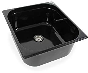 Edelstahl Spülbecken schwarz 354x325x150 mm Camping Spüle Design Waschbecken + Ablauf 19mm Wohnmobil (ad-ideen)