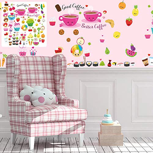 XXL Kawaii Früchte Obst Gemüse Wandtattoo Set verschiedene Motive| Kinderzimmer Aufkleber bunt Wanddeko