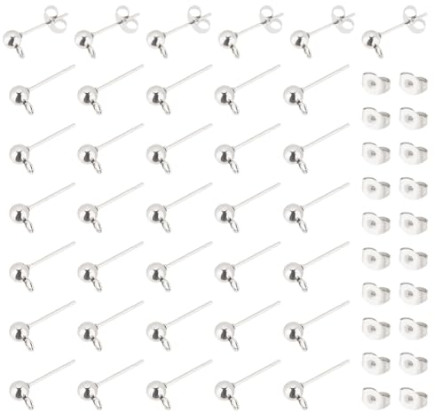 UNICRAFTALE 75 Paar Kugel Ohrstecker 304 Edelstahl Kugel Ohrstecker Mit Schlaufe Und Ohrmuttern 0.8 mm Stift DIY Ohrringe Zubehör Hypoallergen Rohlinge Kugel Ohrstecker Für Ohrringe Herstellung