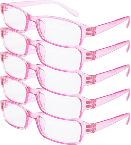 4sold The Reading Glasses Slim Readers Value 5 Pack Mens Womens Pink +1.50