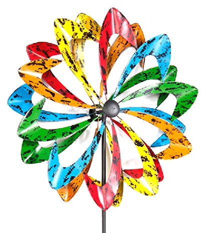 XXL Doppel Windrad bunt Windspiel Antik Kupferfarben oder Multicolor aus Metall Höhe ca.140cm oder 210cm ca. Ø 38cm oder 62cm tolle Gartendekoration, Farben:Mehrfarbig, Größen:H140cm Ø38cm