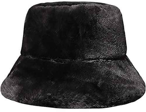 XYIYI Schwarz Winter Wärmer Bucket Hat Pelzig Fischerhut Fuzzy Eimer Hut für Damen Mädchen
