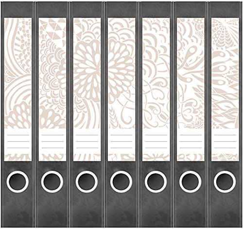 Etiketten für Ordner | Muster Beige 7 | 7 Aufkleber für schmale Ordnerrücken | Selbstklebende Design Ordneretiketten Rückenschilder