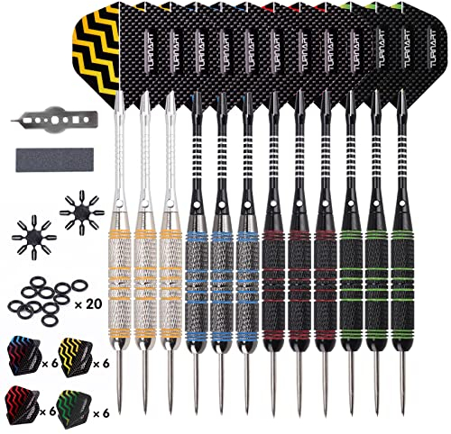Dartpfeile Metallspitze -12 Stück 24 Gramm Profi Steel Darts Pfeile Dartpfeile Profi Dartpfeile Steel Set 12 Aluminium Schaft mit 24 Flights 20 Anti-Lose Gummiringe