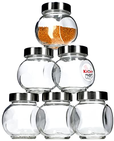 KADAX Lot de 6 pots à épices en verre avec couvercle hermétique - Récipients en verre pour épices - Récipients de cuisine parfaits pour sel, poivre, café - Transparent - 210 ml