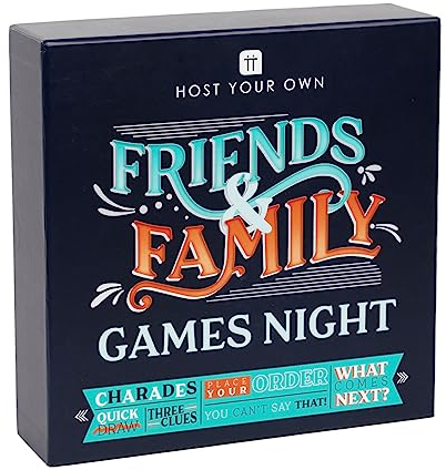 Talking Tables Friends & Family Games Brettspiel | 6 Klassische Partyspiele inklusive Scharade, Quick Draw und Three Clues | Schauspiel, Singen, Zeichnen, Quizfragen für Kinder, Erwachsene, Geschenk