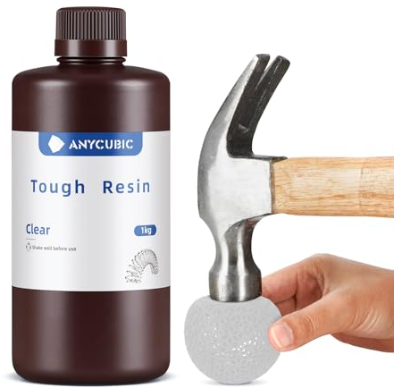 ANYCUBIC Tough Resin 2.0, 3D Drucker Resin mit Verbesserter Hoher Zähigkeit und Hoher Präzision, 365–405 nm Schnell Aushärtendes 3D Harz für 4/8/12/14K LCD/DLP/SLA 3D Drucker (Klar,1000g)
