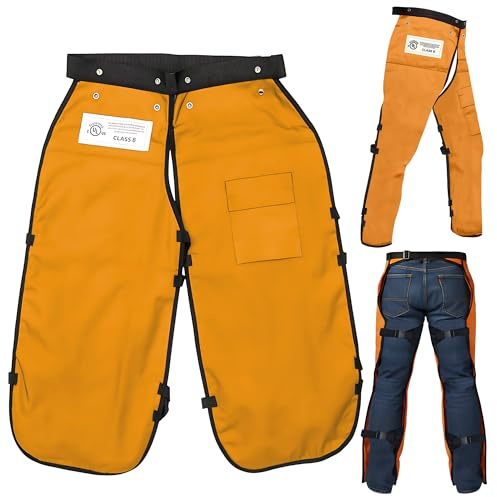 MGP SUPPLY Chainsaw Chaps For Men - Chain Saw Chaps For Men, Apron Style W/Pocket & Adjustable Belt, Safety Equipment, Orange, 35in - Overall Length