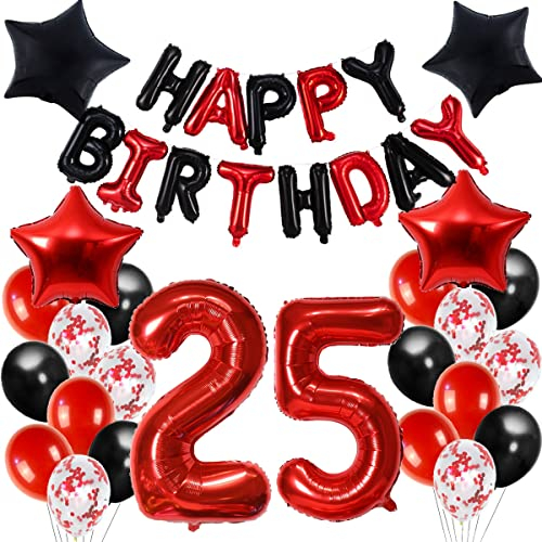 Luftballon 25. Geburtstag deko frau rot Schwarz set Folienballon Zahlen 25 Geburtstagsdeko frauen 25 Jahre geburtstagdeko frau 25 jahre 25. Geburtstag deko Rot frau Geburtstagsdeko 25 Jahre frauen
