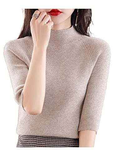 DEETEN Kaschmirpullover Damen Kurzarm Pullover Damen Pullover Kurzarm Slim Fit Strickoberteil (Color : Camel, Size : M)