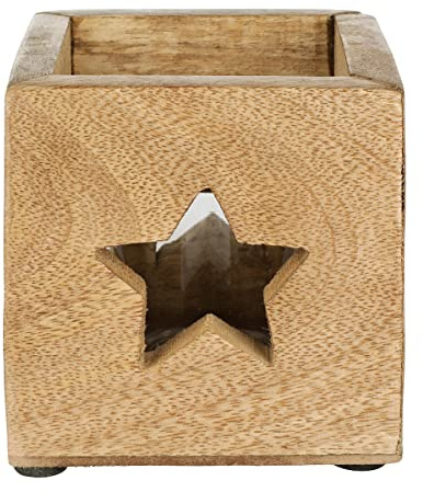 Nordstern Teelichthalter 'Stern' aus Alu-Mangoholz - 9 x 9 x 9 cm