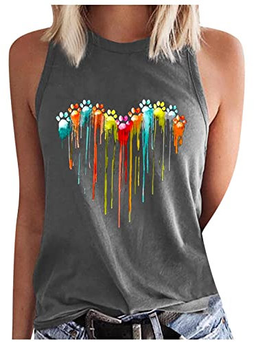 AMhomely Women's Sleeveless Summer Sexy Tops, Regular Round Neck Printing Sleeveless Vest Tops Loose Sweatshirts, Gray 8, L