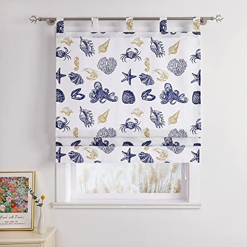 YujiaoMao Blickdicht Raffgardinen Meereslebewesen-Motiv mit Schlaufen Mehrfarbig Raffrollo Gardinen 1 Stück,BxH 80x140cm