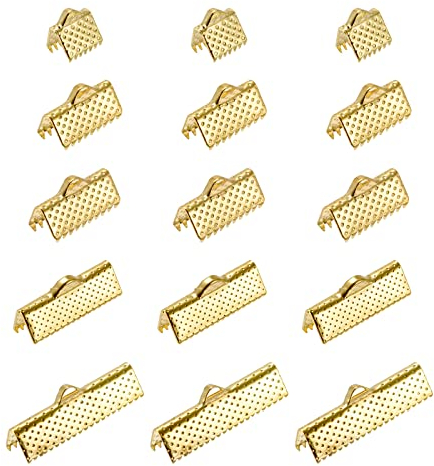 sourcing map 100 Stück Ribbon Crimp Klemme Enden 8/10/13/20/25mm Lesezeichen Klemmschnur Endverschlüsse für DIY Basteln Gold Ton (5 Größen In 1 Satz)