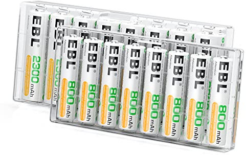 EBL 16PCS Piles Rechargeables NIMH 1,2V, avec 8PCS AA HR6 et 8PCS AAA HR03 Piles Rechargeables, Compatible avec Jouet, Télécommande, Manette, Rasoir, etc.