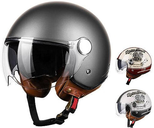 ILM Motorradhelm Jethelm Herren Damen-Motorcycle Helmet Street Bike Motocross Casco ECE Modell B120,Mattes Grau, S