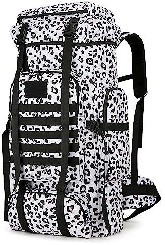 King'sGuard Militärischer 70L Trekking Rucksack Männer Assault Pack Taktische Pack Rucksack Für Camping Angeln, Weiß / Leopardenmuster, big