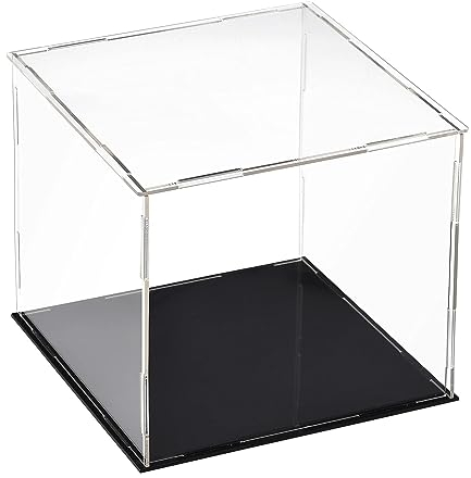 TA-VIGOR Transparente Acryl-Vitrine, 20 x 20 x 20 cm, zusammenbaubar, Würfel-Organizer, Ständer, staubdichter Schutz, Vitrine mit schwarzem Boden für Actionfiguren, Spielzeug, Sammlerstücke,