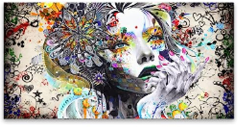 Graffiti-Kunst, Liebe, Leinwandgemälde, abstrakter Frauenkopf, Herz, Blumen, Druck, buntes Herz, Wandbild für Zimmer, Heimdekoration, 35 x 70 cm/14 x 28 Zoll, ungerahmt