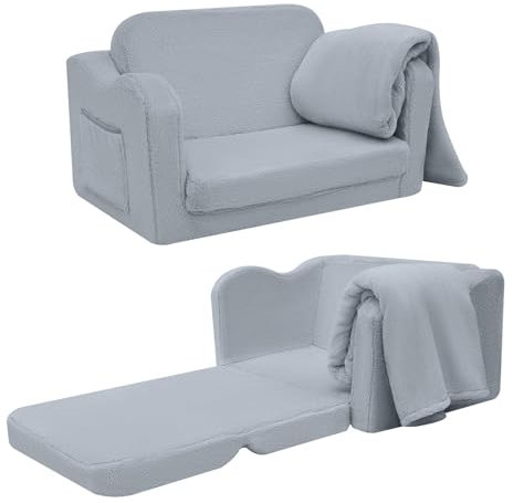 MeMoreCool Kleinkind-Couch für Spielzimmer, ausklappbarer Kinderstuhl für Kleinkinder, Mädchen, Jungen, zusammenklappbares Kinder-Sofa, umwandelbares Sofa zu faltbarer Liege, ausziehbares