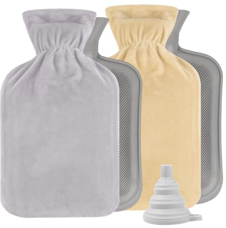 2PC Wärmflasche mit Weichem Bezug Weiches 2L Wärmeflasche Groß Flauschig Handwärmer Bettflasche für Kinder & Erwachsene,Schmerzlinderung
