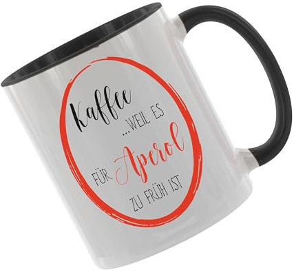 Kaffee weil es für Aperol zu früh ist Kaffeetasse mit Motiv, Tasse mit Druck, auch individuell mit Spruch, Foto, Wunschtext, Wunschname (Kaffeetasse Schwarz)