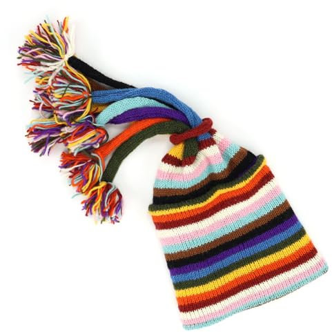 LOUDelephant Handgestrickte Beanie-Mütze mit Quaste für den Winter, warm, Einheitsgröße, Unisex, Erwachsene, Herren, Damen, Stripe Progress Rainbow, Einheitsgröße