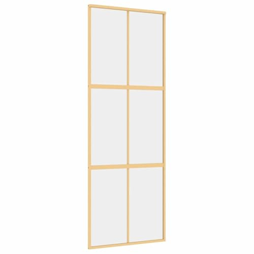 vidaXL Schiebetür, Glasschiebetür mit Metallrahmen, Schlank Glastür Tür mit Zubehör, Innentür Zimmertür, Golden 76x205 cm ESG-Klarglas Aluminium