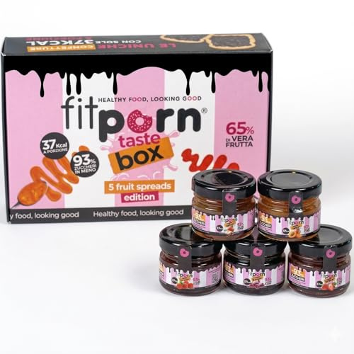 Cofanetto Degustazione Confettura Senza Zucchero 65% di Frutta e 37 Kcal | Fitporn Marmellata Senza Zuccheri Aggiunti, Ricca di Fibre e Priva di OGM, Conservanti e Coloranti, Vegan, 5x30g