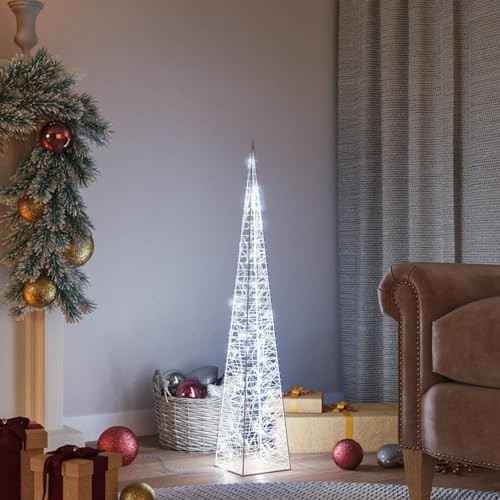 Gecheer Dekorativer LED-Kegel aus Acryl, heller Weihnachtsbaum, Weihnachtsbaumkegel, 30 LED-Leuchten mit 8 Lichtspielen, Acryl-Struktur, kaltweiß, 90 cm