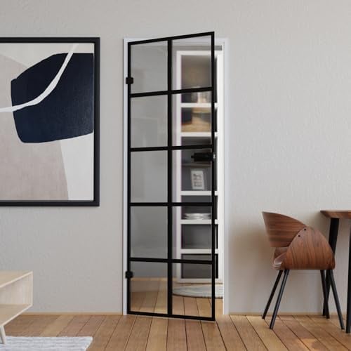 Glastür Loft Komplettset mit Beschlag 834 x 1972 mm Klarglas - Glastüren aus ESG Glas 8mm transparent - Innentür Glas mit Türgriff schwarz matt eckig unverschließbar