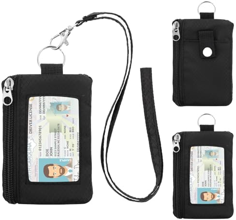 ZHOMA Portefeuille minimaliste avec blocage RFID avec cordon, étui étanche avec 2 poches à fermeture éclair et porte-clés pour homme et femme, pochette tactique pour badge, porte-monnaie, pour voyage,