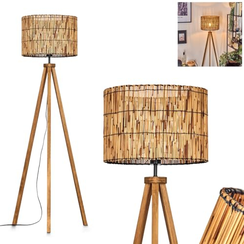HOFSTEIN Stehleuchte Cando, Stehlampe aus Holz/Bambus in Naturfarben/Schwarz, Leuchte im skandinavischen Design mit rundem Schirm (Ø 40 cm) u. Fußschalter, Höhe 154 cm, 1 x E27, ohne Leuchtmittel