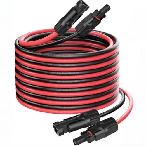 【16FT 12AWG Solar Panel Cable】DERUXI 4mm² 5M Solar Cable Solar Connector Solar Panel Extension Cable Female/Male Solar Panel Connector Solar Extension Cable IP67 Wires for Home RV PV Panel (Red/Black)